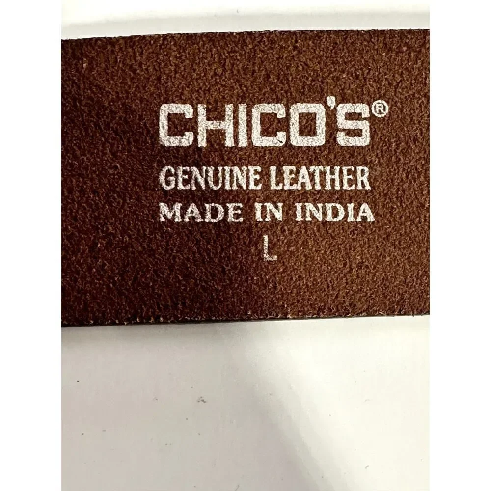 CHICO'S Women's Embroidered/Beaded Wide Leather Bohemian Belt Brown Size Large